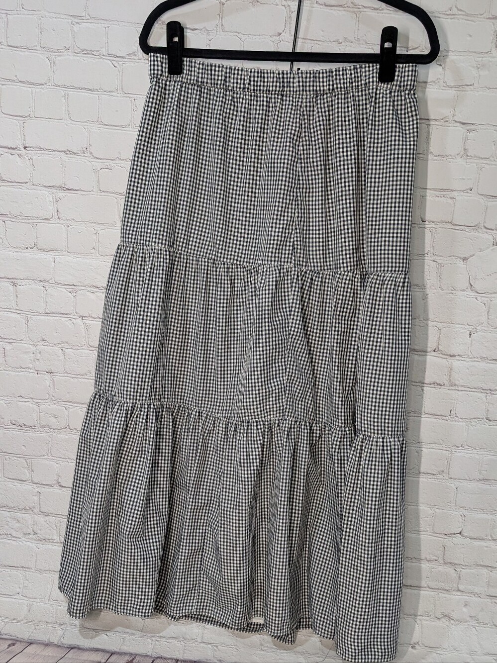 Ann Taylor Black and White Gingham Tiered Maxi Skirt